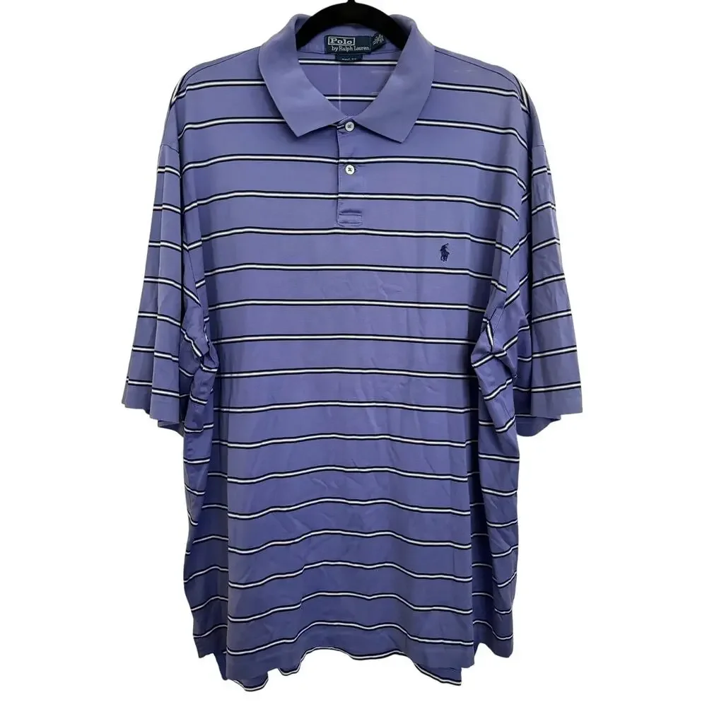 Ralph Lauren Purple Cotton Stripe Short Sleeve Polo Golf Fit Pony Preppy Mens XL